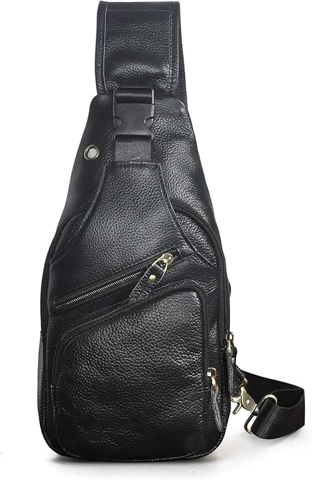 Le'aokuu Men Fashion Casual Tea Designer Travel Hiking Crossbody Chest Sling Bag Rig One Shoulder Strap Bag Men Leather 8015