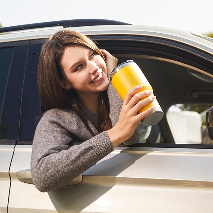 MEWAY 30oz Insulated Tumbler With Lids and Straws,Stainless Steel Double Vacuum Coffee Tumbler Cup, Brush, Durable Powder Coated Coffee Cup for Cold & Hot Drinks, Office, Travel(Yellow,8 PACK)