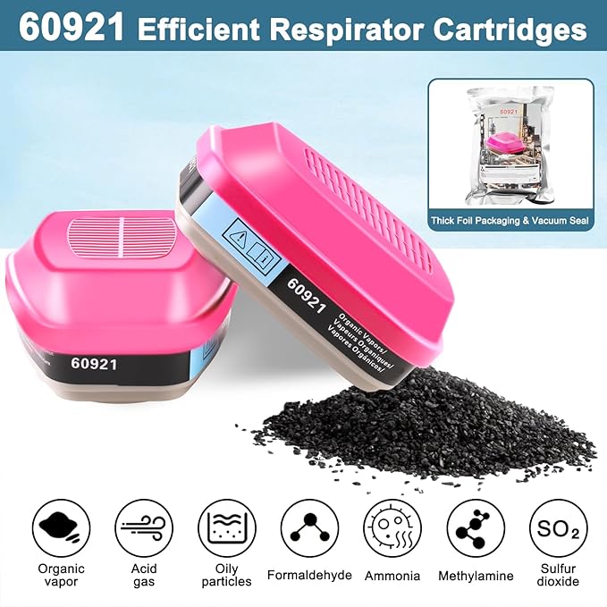 Respirator Mask with 60921 Filters, Respirator Mask for Chemicals, Gas Mask Widely Used in Paint, Dust, Chemical, Resin Epoxy, Woodworking, Organic Vapor Gas, Machine Polishing (Without Goggle)