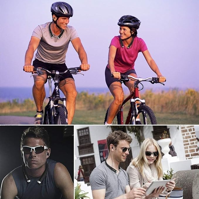 AMORNO Foldable Bluetooth Headphones, Wireless Neckband Sports Headset with Retractable Earbuds, Sweatproof Noise Cancelling Stereo Earphones with Mic