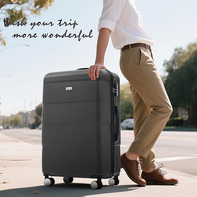 Merax Luggage Sets of 3 Piece Carry on Suitcase Airline Approved,Hardcase Suitcase Set with Double Spinner Wheels,Charcoal