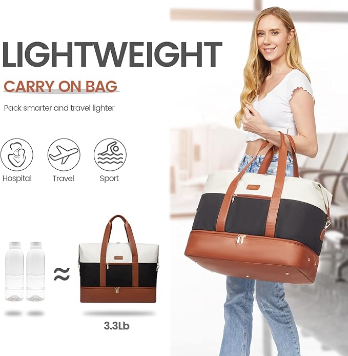 LOVEVOOK Weekender Bag, Large Travel Duffel Bag for Women with 2 Packing Cubes, Carry on Overnight Bag with Shoe Compartment, Mom Hospital Bags for Labor and Delivery