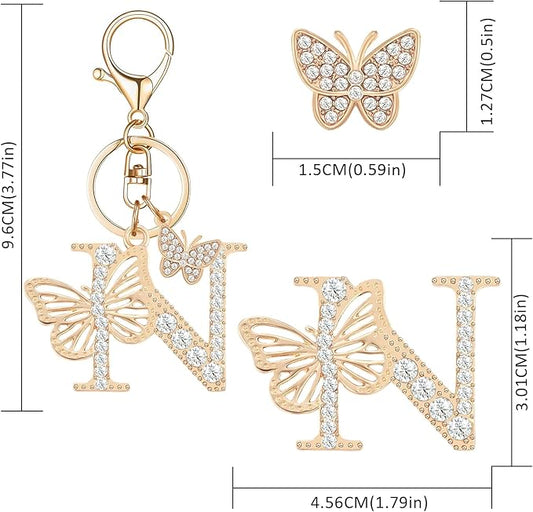 Gold Plated Alphabet Initial Letter Keyring Keychain for Women Girls Crystal Key Chains for Wallet Backpack Bag Charm