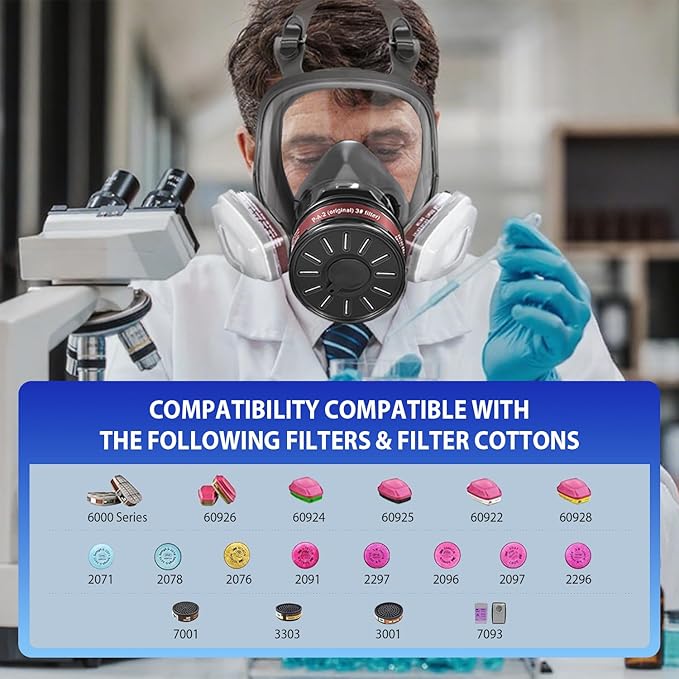 Gas Masks, Gas Masks Survival Nuclear and Chemical, Full Face Respirator Mask with 40mm Activated Carbon Filter and 6001 Filter,Reusable Respirator Mask for Gases, Vapors, Dust, Chemicals