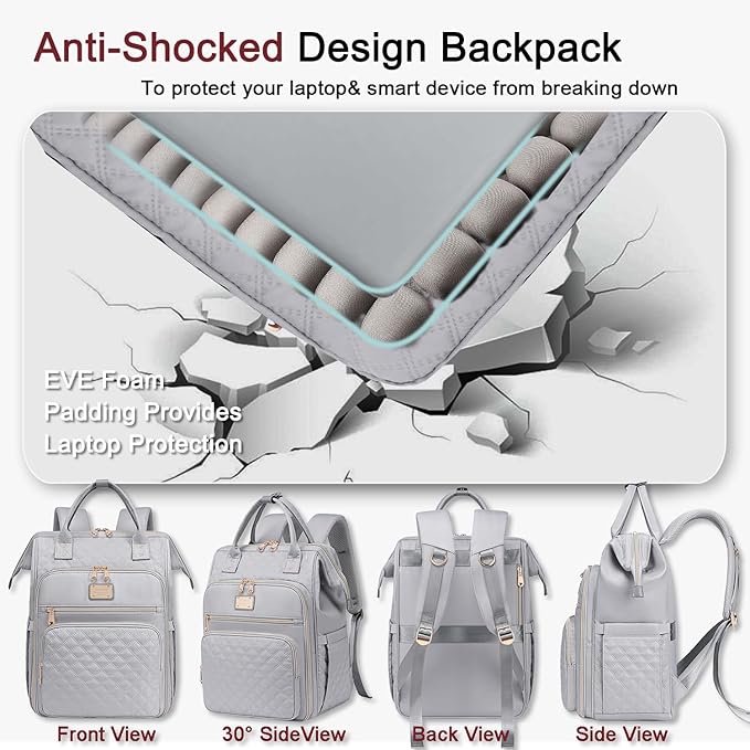 Weitars Lunch Backpack For Women,15.6 Inch Laptop Backpacks For Womens Back pack, Travel Backpacks,Work Backpack For Women (Gray)