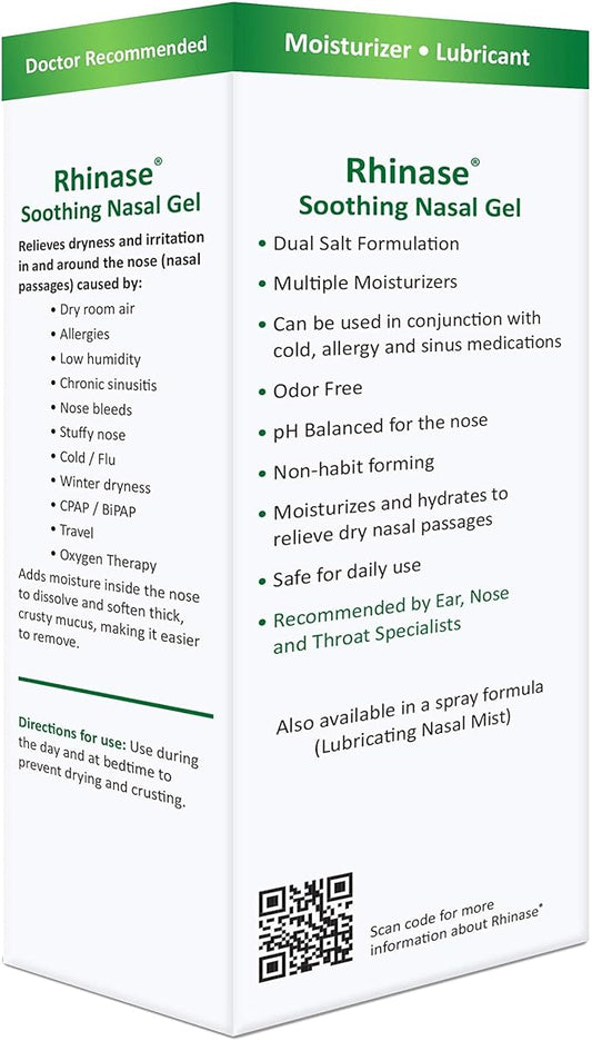 Rhinase Allergy Relief Lubricating Nasal Gel – Steroid Free, Dual Wetting Agent & Salt Formulation (1 oz.) for Nasal Dryness Nosebleeds Saline Gel for Nose…