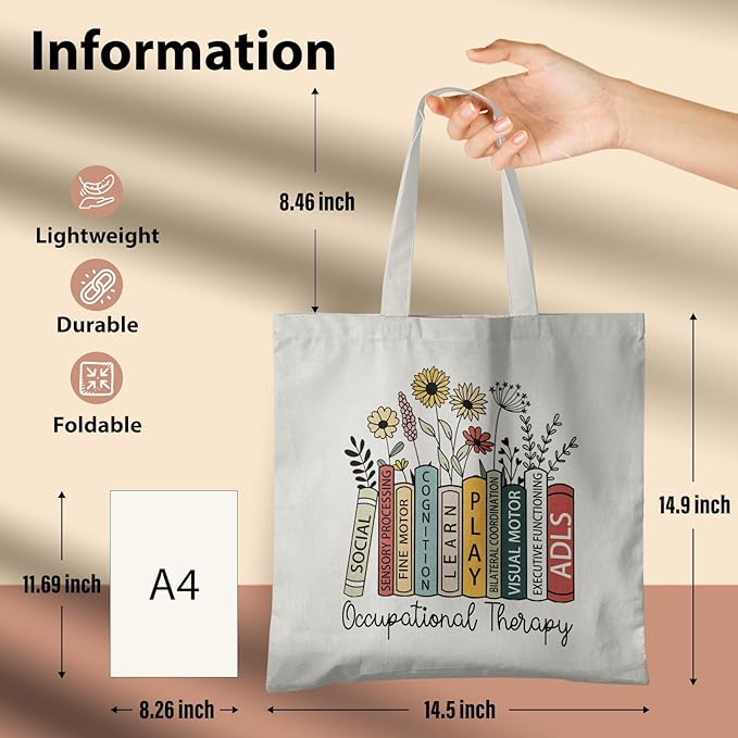 Occupational Therapist Gifts,OT Gifts, Occupational Therapist Canvas Tote Bags for Women, Reusable Grocery Bags