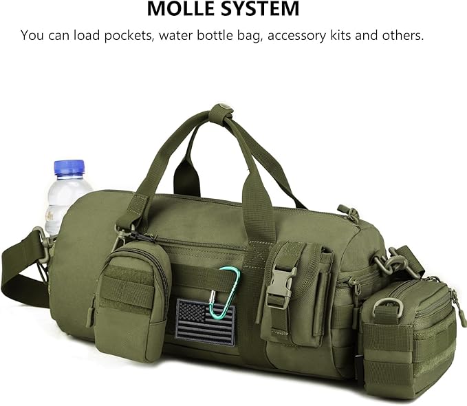 ArcEnCiel Small Tactical Duffle Bag Men Gym Pack Military Molle Shoulder Bags Shoes Storage Sports Handbag with Patch (Green)
