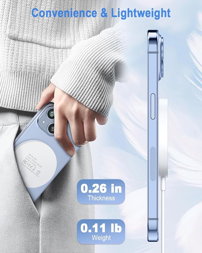 Magnetic Wireless Charger Mag Safe Charging Pad Compatible with iPhone 16/15 Pro Max/15 Pro/15/15 Plus/14/13/12 Series, 2024 Upgraded Fast Mag-Safe LED Charger with 20W Type-C Adapter (White)