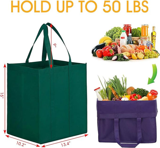 WISELIFE Reusable Grocery Shopping Bags 10 Pack Large Foldable Tote Bags Bulk Eco Produce Bags with Long Handle