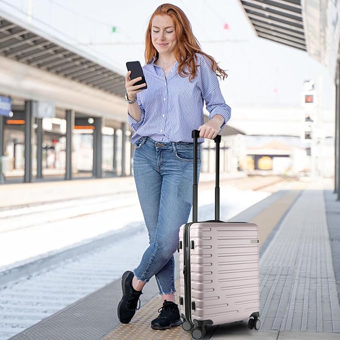 EMPSIGN Carry On Luggage with Spinner Wheels, Hard Shell Carry-On Expandable Suitcase 21x14x9 Airline Approved & Built-in TSA Lock, Durable Travel Rolling Suitcase, Carry-On 20-Inch, Light Purple