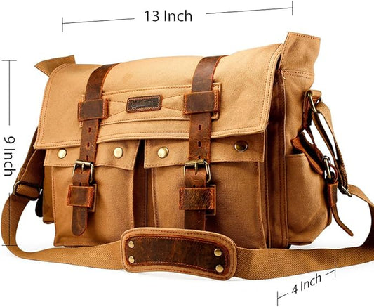 Messenger Bag for Laptop Vintage Canvas Leather Crossbody Satchel Shoulder Computer Bag Travel Office Messenger Bag