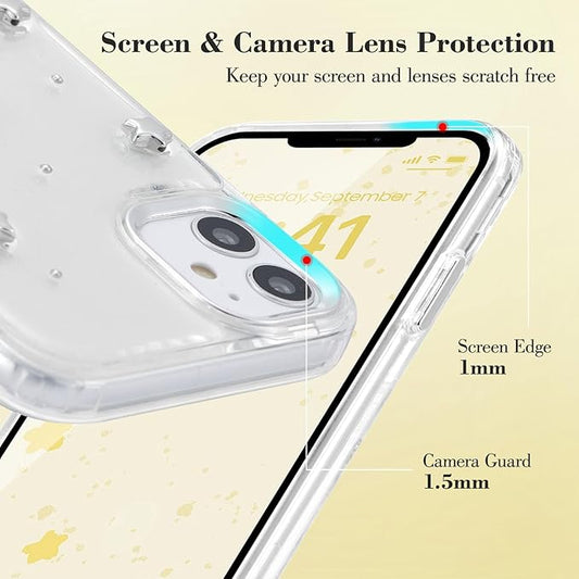 EYZUTAK Case for iPhone 11, Bling Glitter 3D Stars Phone Case Cute Sparkly Crystal Clear Star Aesthetic Design Case Slim Soft Durable TPU Transparent Protective Cover for Women Girls - Star