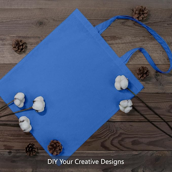 TOPDesign 24-Pack Economical 16"x15" Ocean Blue Cotton Tote Bags, Lightweight Medium Reusable Grocery Shopping Cloth Bags, Suitable for DIY, Advertising, Promotion, Gift, Activity