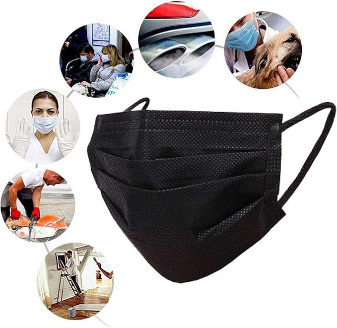 Wecolor Disposable 3 Ply Earloop Face Masks, Suitable for Home, School, Office and Outdoors (Black)