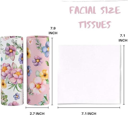 Car Tissues Holder with Facial Tissues - 4 PK - Travel Tissue Tubes Box Container Perfect Fit for Car Cup Holder Car Tissues Cylinder (Pink)