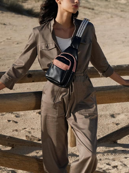 Sling Bag for Women Vegan Leather Fanny Pack Small Crossbody Purse Anti Theft Chest Bag for Travel Black & Brown