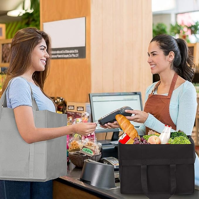 WISELIFE Reusable Grocery Shopping Bags 10 Pack Large Foldable Tote Bags Bulk Eco Produce Bags with Long Handle