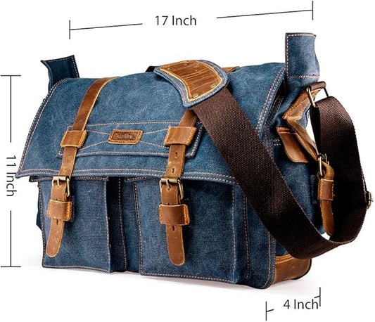 Messenger Bag for Laptop Vintage Canvas Leather Crossbody Satchel Shoulder Computer Bag Travel Office Messenger Bag