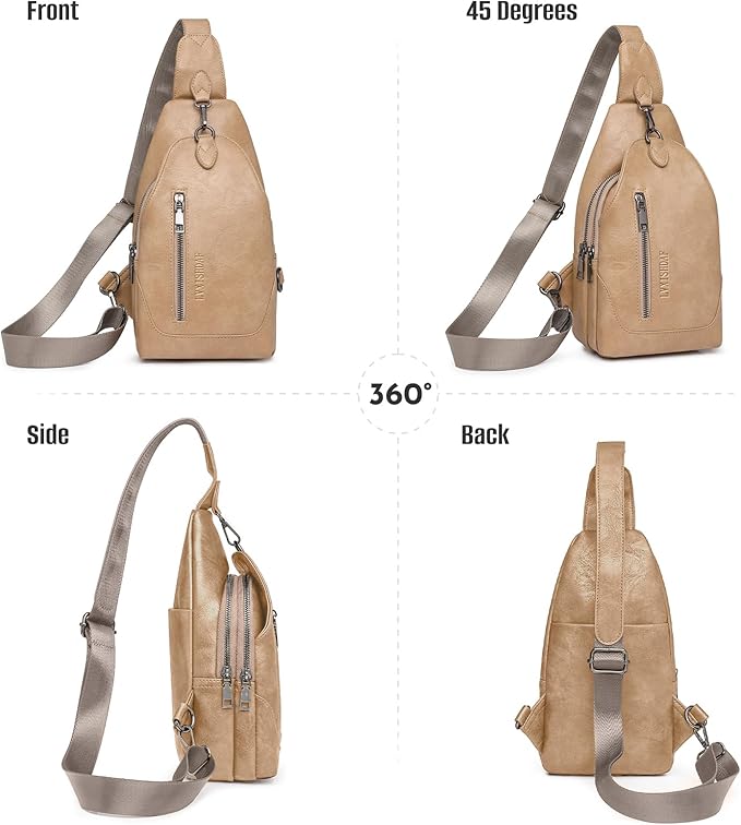 Small Sling Bag for Women - in Vegan Leather Versatile Fanny Pack, Crossbody Bags for Women with Adjustable Guitar Belt Suitable, Khaki