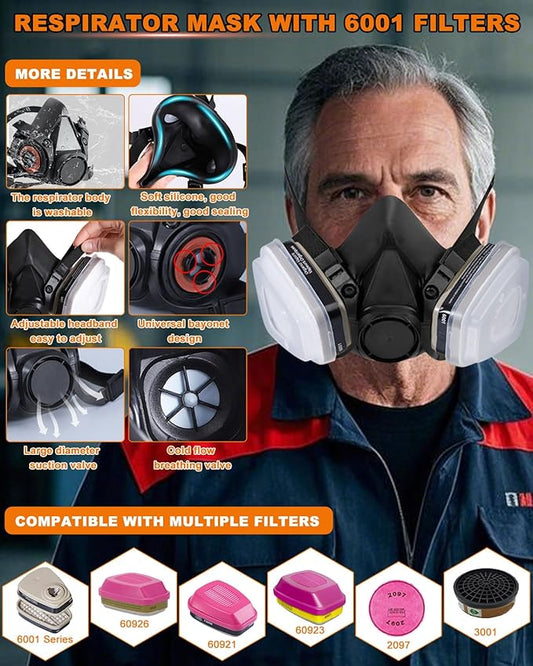Respirator Mask with Filters, Gas Masks Survival Nuclear and Chemical, for Organic Vapor, Spray Painting, Resin