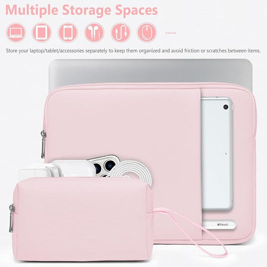 HYZUO 13.3-14 Inch Laptop Sleeve Bag Set for MacBook Pro 14 M4/M3/M2/M1, MacBook Air/Pro 13.3, 13.5"/13.8" Surface Book/Laptop, Notebook Case for 13.3" HP Dell Lenovo Asus Acer, Pale Pink