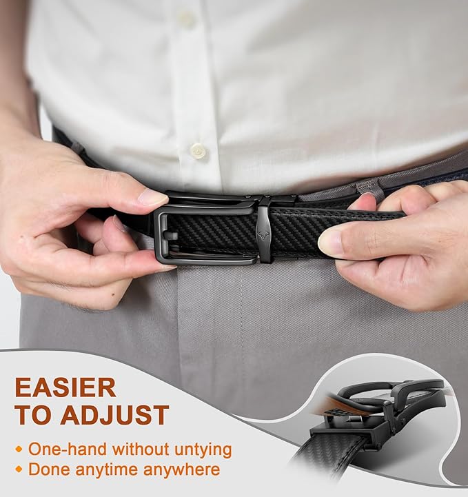 BULLIANT Men Ratchet Belt 2 Pack, Click Sliding Leather Belt Adjustable for Gift Men Dress Casual Jeans 1 3/8,Cut for Fit
