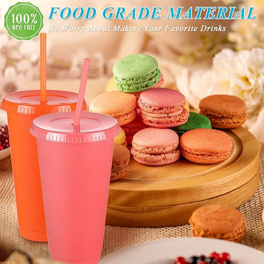 Honeydak 15 Pack Tumbler with Straw and Lid Bulk Glitter Plastic Cups Water Bottle Iced Coffee Travel Mug Reusable Party Favor Cups for Birthdays travel 24-27 oz (Vivid Color)