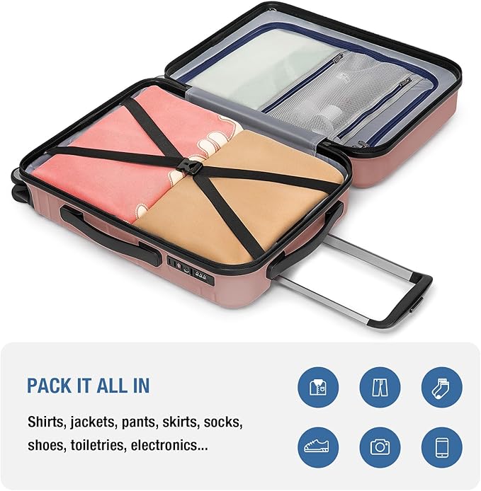 KYME Carry On Luggage 22x14x9 Airline Approved with TSA Lock Hard Shell Carry On Suitcase Lightweight Suitcases with Wheels Small Luggage for Men Women,Carry-On 20 Inch,Rose Gold