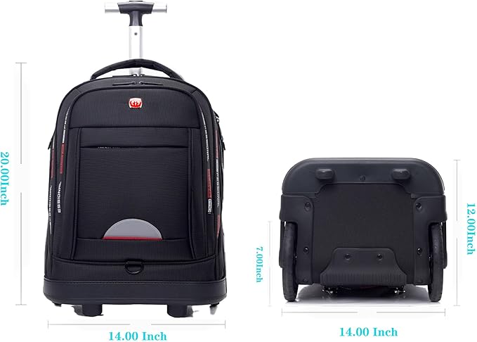 Rolling Backpack with Wheels for Adults, Large Wheeled Backpack with Laptop Waterproof Compartment, Roller Backpacks, Suitable for Leisure Outdoor Business Travel (Black)