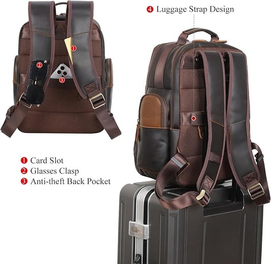 TIDING Men's Vintage Leather Backpack 15.6" Laptop Bag Large Capacity Business Travel Hiking Shoulder Daypacks