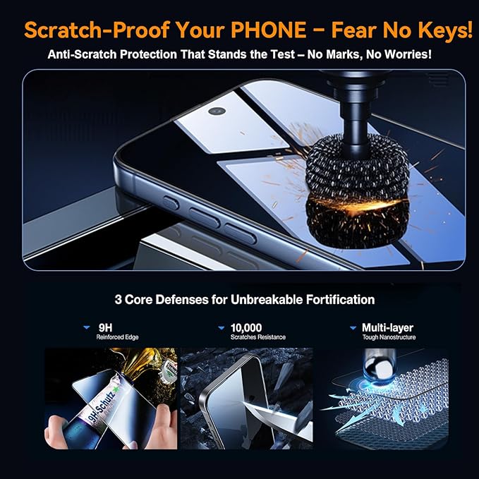 One Fish Privacy Screen Protector for iPhone 16 Plus (6.7 inch), Airbag Edge Protection, Anti Spy Private Tempered Glass Film with Installation Frame,9H Glass Scratch Resistant,Easy Installation,2Pack.