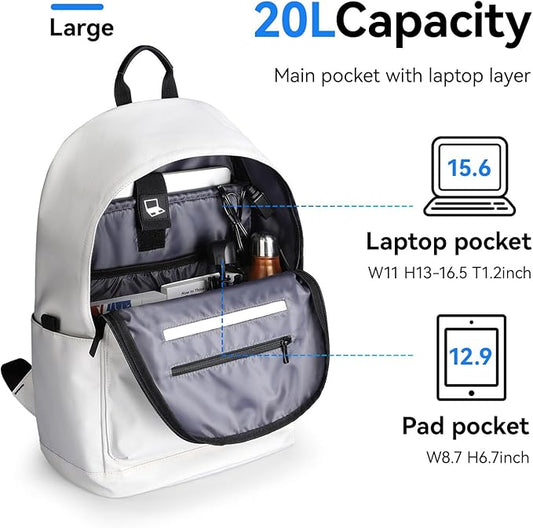 Muzee School Backpack Lightweight Travel Daypack Student Rucksack Laptop Backpack For 15.6 Inch Laptop (off white)