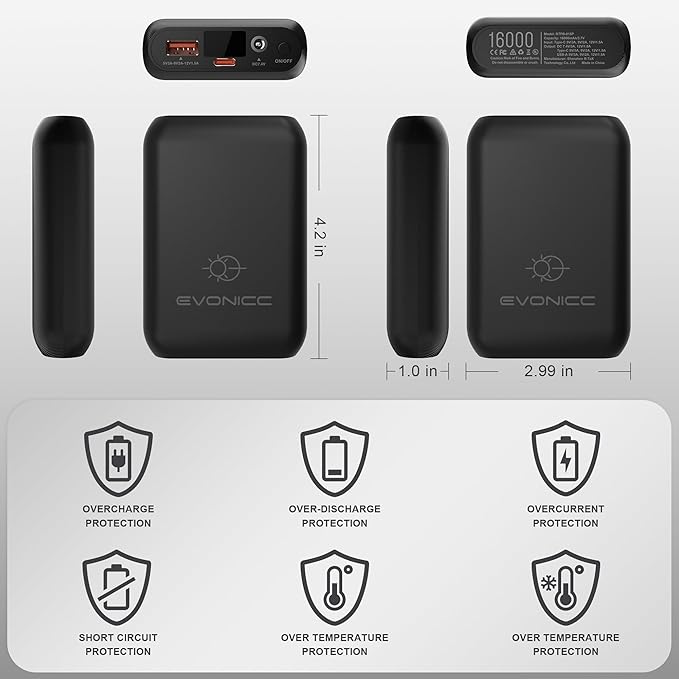 7.4V 16000mAh Battery Pack for Heated Vest with DC/USB-A/USB-C Ports, Portable Rechargeable Power Bank with LED Display, Heated Vest Battery Pack for ORORO Venustas Heated Vest, Jacket, Pants