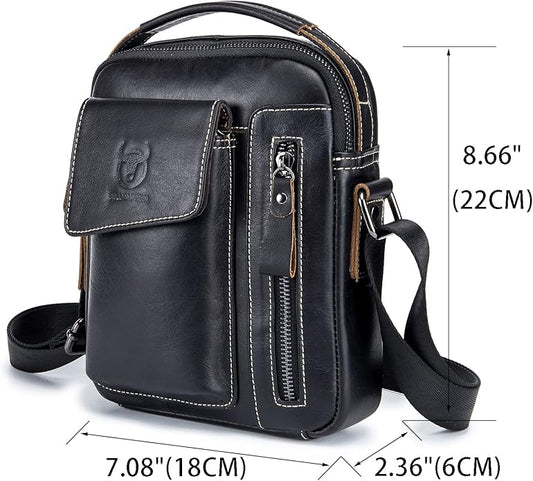 LUKZIJAES Small Genuine Leather Shoulder Bag Men Messenger Handbag Lightweight Sling Crossbody Bag