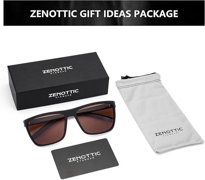 ZENOTTIC Polarized Sunglasses for Men Lightweight TR90 Frame UV400 Protection Square Sun Glasses