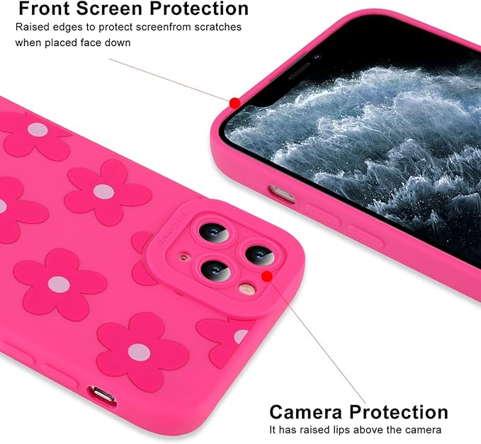 ZIYE for iPhone 11 Pro Max Case Hot Pink Flower Pattern Phone Case with Camera Protection,Soft TPU Silicone Rubber Protective Cover Floral Design Cases Compatible with iPhone 11 Pro Max 6.5 Inch