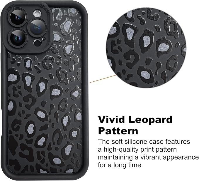 KANGHAR Case for iPhone 16 Pro Max Leopard Printed Pattern Cute Cheetah Phone Case Soft TPU Shockproof Protective Cover for iPhone 16 Pro Max 6.9 Inch Black