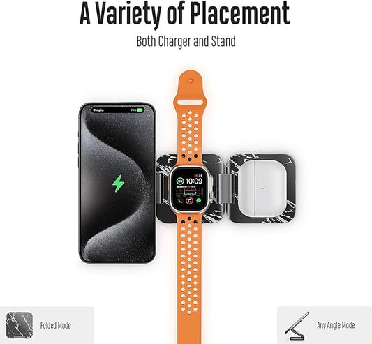 Fast Wireless Charger, Magnetic Foldable 3 in 1 Charging Station for iPhone 17/16/15/14/13/12 Pro/Plus/Pro Max, 5W Portable Charger for Apple Watch9/8/7/6/5/4/SE, for Airpods