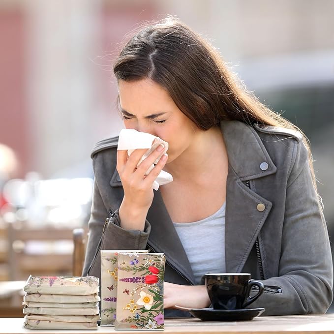 PerKoop 100 Packs Travel Size Tissues Disposable Pocket Facial Tissues Bulk for Travel Wedding Guest School Wallet Purse Home Supplies, 1000 Sheets 3 Ply(Retro Flower)