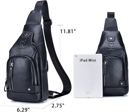 LUKZIJAES Genuine Leather Sling Bag for Men