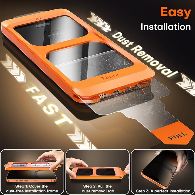 TOCOL Privacy Screen Protector for 17 Pro Max, 6.9 inch 9H Hardness Military Grade Shatterproof HD Tempered Glass for 17 ProMax Full Coverage Easy Installation 2 Pack