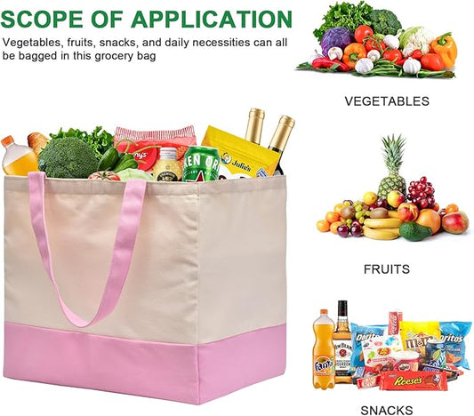 Canvas Reusable Grocery Bags Heavy Duty, 8.3 gal Foldable Large Canvas Tote Bag with Handles, Holds 60 lbs Canvas Shopping Bags, 1 Pack