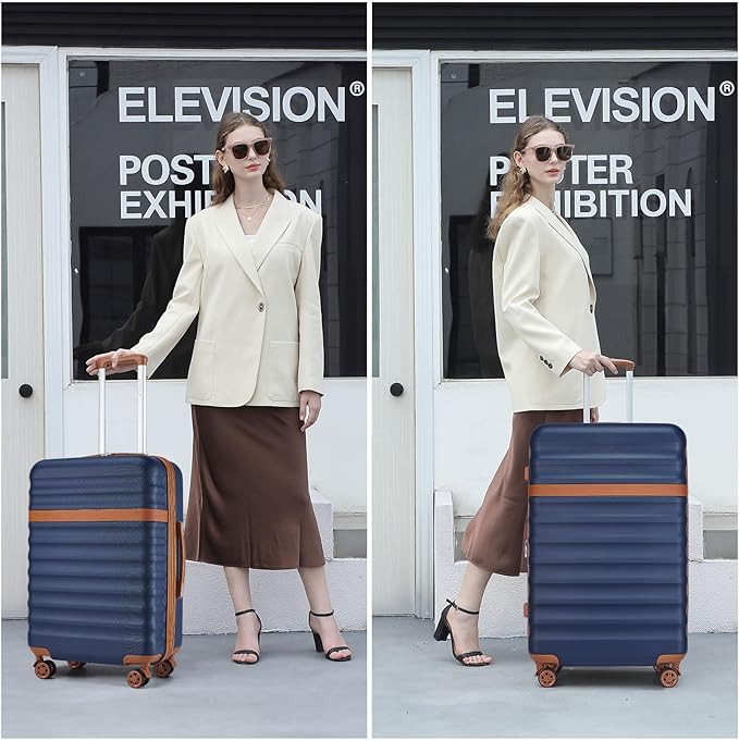 Kono Medium Sized Checked Luggage, 24 Inch Expandable with Spinner Wheels, TSA Lock, ABS + PC Lightweight Travel Suitcase with Larger Capacity and Lighter Weight, Navy