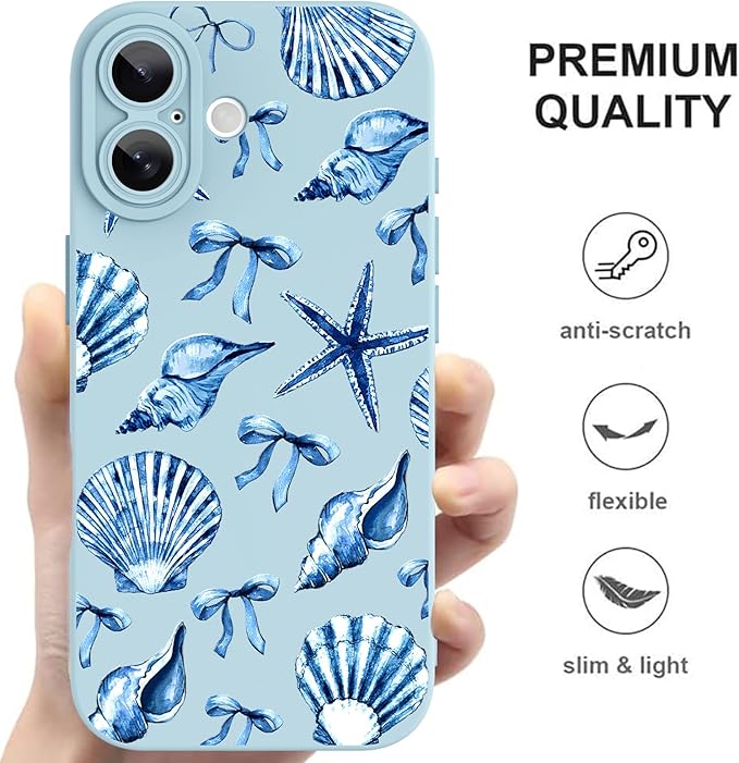 ZIYE Designed for iPhone 17 Case Blue Seashell Bow Pattern with Camera Protection,Soft TPU Silicone Rubber Protective Cover Cute Design Cases Compatible with iPhone 17 6.3 Inch
