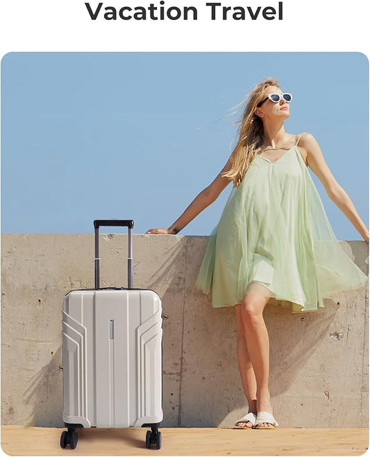 BAGSMART Expandable Carry On Luggage 22x14x9 Airline Approved, 1OO% PC Lightweight Hard Shell Suitcase, 20 Inch Travel Luggage with Spinner Wheels, Waterproof Rolling Suitcase, Biege