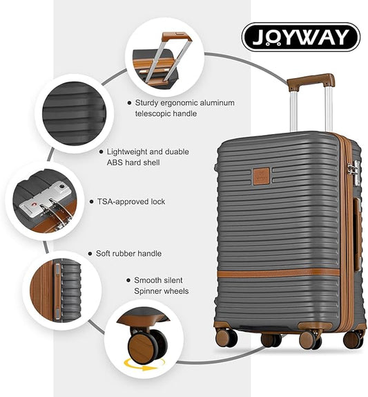 Joyway 24 Inch Checked Luggage, Expandable Suitcase with Spinner Wheel, 3 Piece Hard Shell Luggage Set with TSA Lock(Grey)