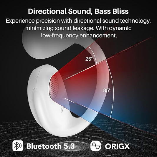 TOZO OpenEgo True Wireless Open Ear Headphone, 5.3 Bluetooth Sport Earbuds with Earhooks for 80H Playback with Digital Display, 32 EQ Modes Dual Mic Clear Call Sweat-Proof for Running Workout White