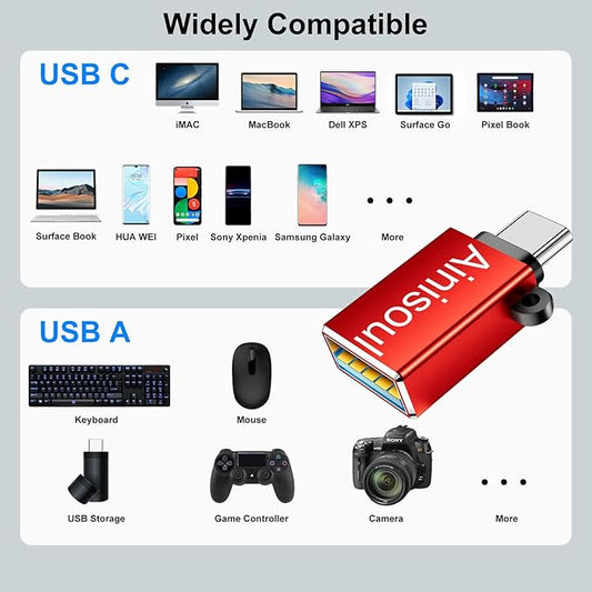 USB C Adapter 4 Pack,USB C to USB Adapter,USB Type C Adapter,USB C Male to USB Female,USBC Charger USB Cable Converter for MacBook Pro 2020,iPad Pro 2020,iPhone 15 and More,Red