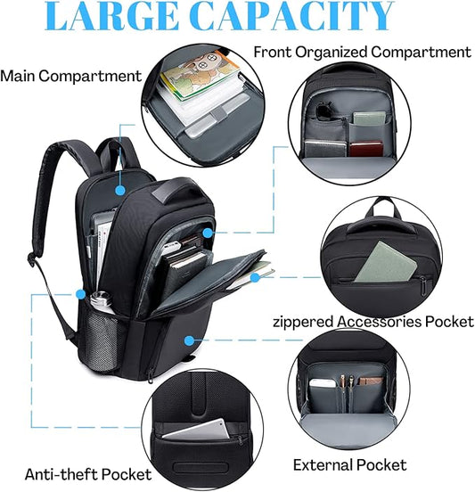 40L Travel Laptop Backpack for Men, High Tech Business Backpack with USB Charging Port and Ergonomic Design, Water Resistant Anti-theft Work College Backpack Fits 17.3 Inch Tablet, Notebook